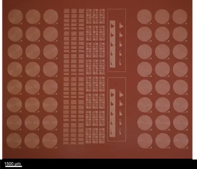 Dry-film resist on copper — patterned on the NANYTE BEAM maskless lithography system