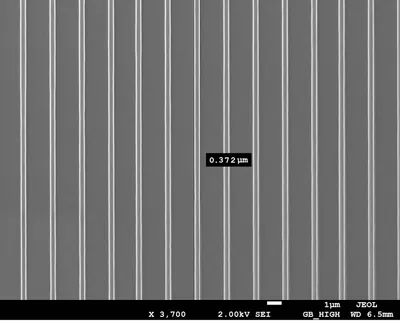 Cr nanowires after lift-off · SEM — patterned on the NANYTE BEAM maskless lithography system